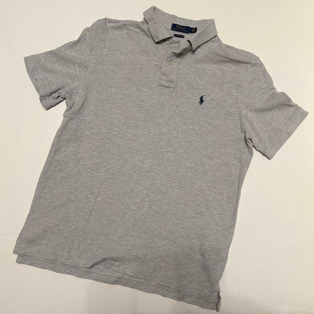 Ralph Lauren Men's Heather Gray Polo Shirt Navy Pony Classic Fit Size Medium